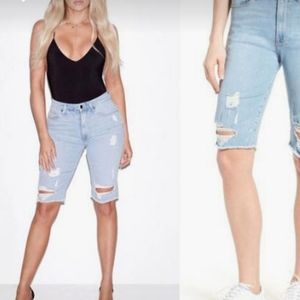Good American Light Blue Distressed Bermuda Shorts